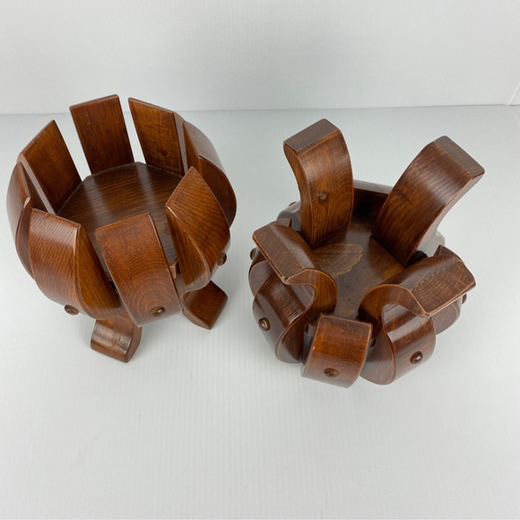 Wooden Table Top Planter Set Handmade Stands Hold 4 inch Round Pots - Picture 2 of 9